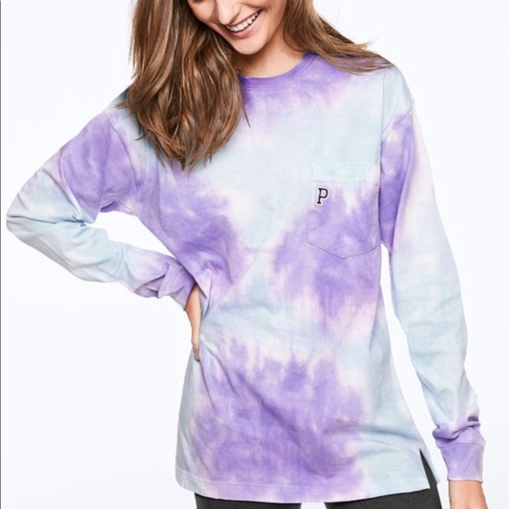 PINK tie dye long sleeve campus tee